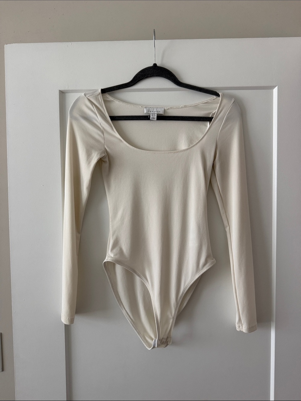 Topshop Cream Long Sleeve Scoop Neck Bodysuit